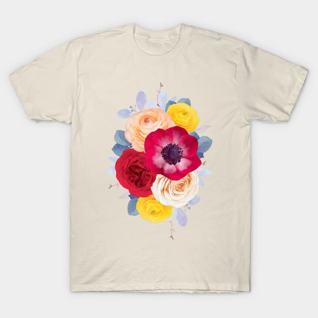 Red Roses watercolor hand drawn T-Shirt by Mako Design 